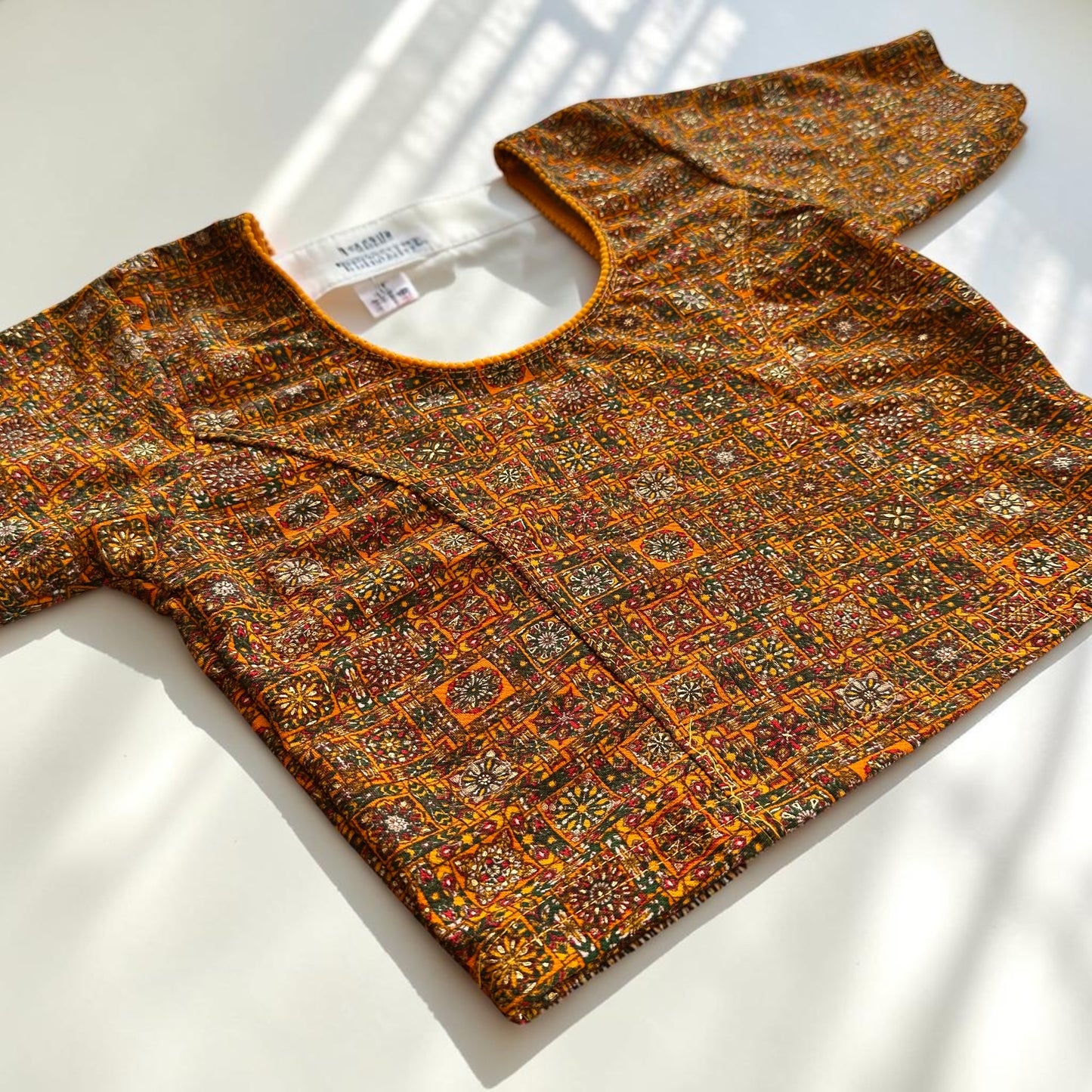 Mustard Mosaic Stretchable Cotton Blouse | Ready-to-Wear Saree Blouse