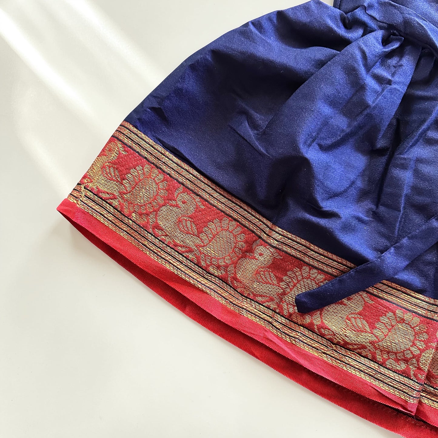 Navy Blue & Red Kasavu Pattu Frock Set