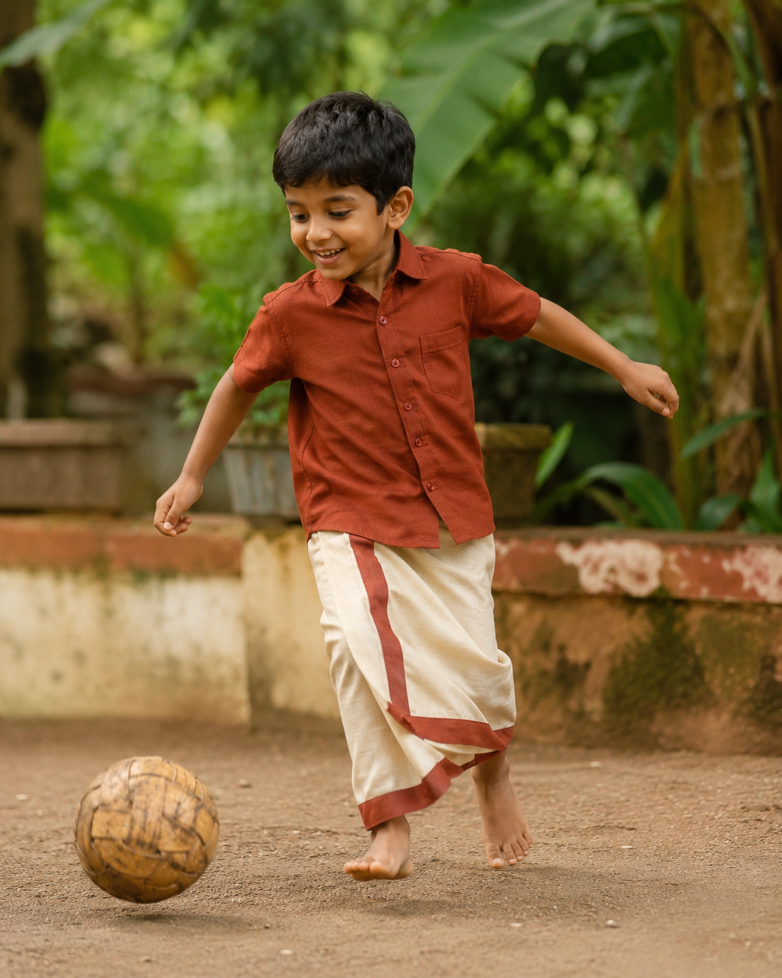 Rust Brown Shirt and Mundu Boys Onam Set