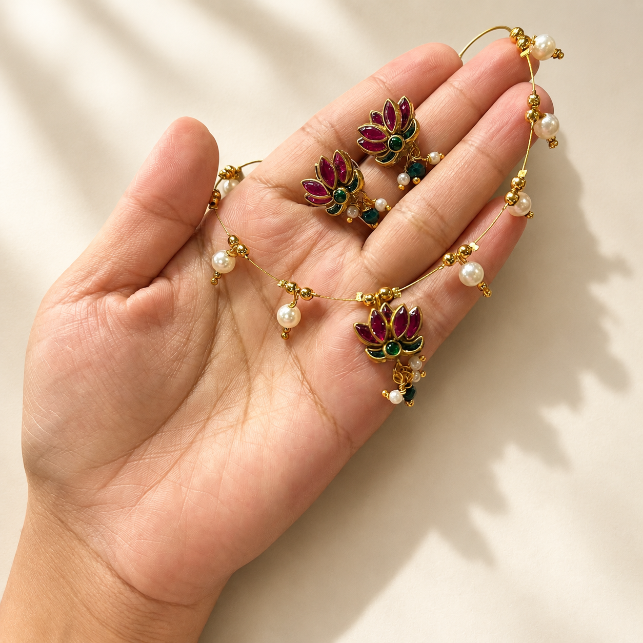 Lotus and White Bead Onam Set - Kids size