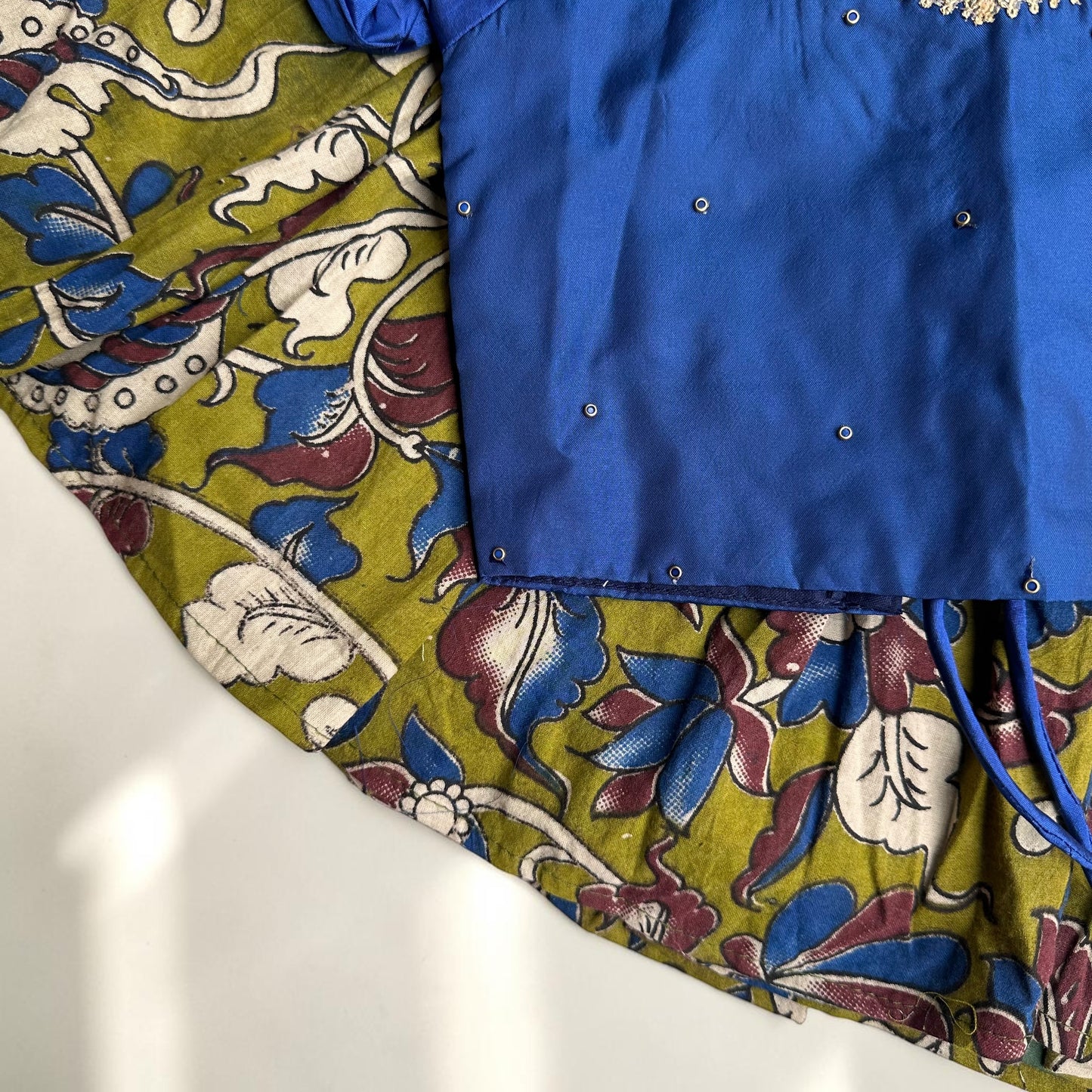 Royal Blue Blouse with Kalamkari Cotton Pavada Set