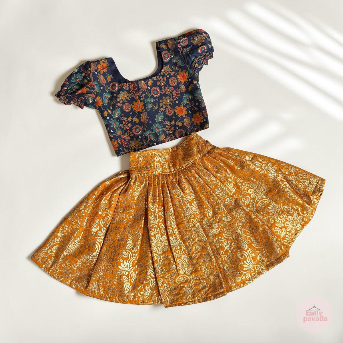 Blue Floral and Banarasi Yellow Baby Set