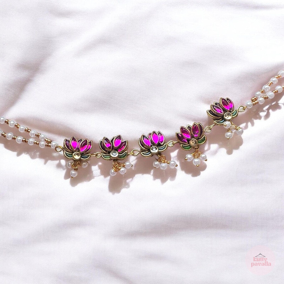 Handmade Pink Lotus Pearl Choker Set