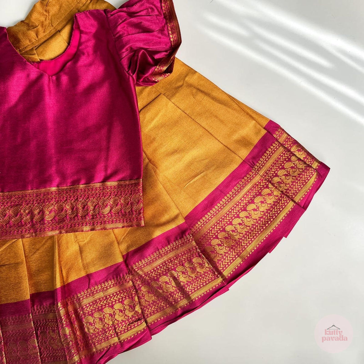 Magenta and Gold Pattu Pavada Set