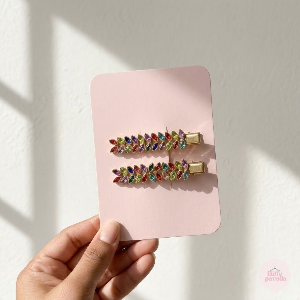 Multicolour Leaf Hair Clip Pair