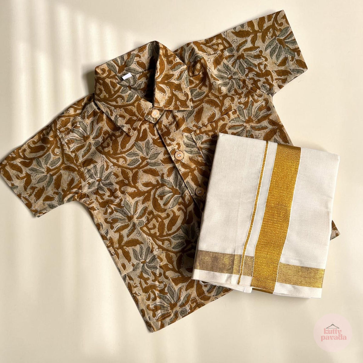 Mustard Floral Boys Traditional Shirt