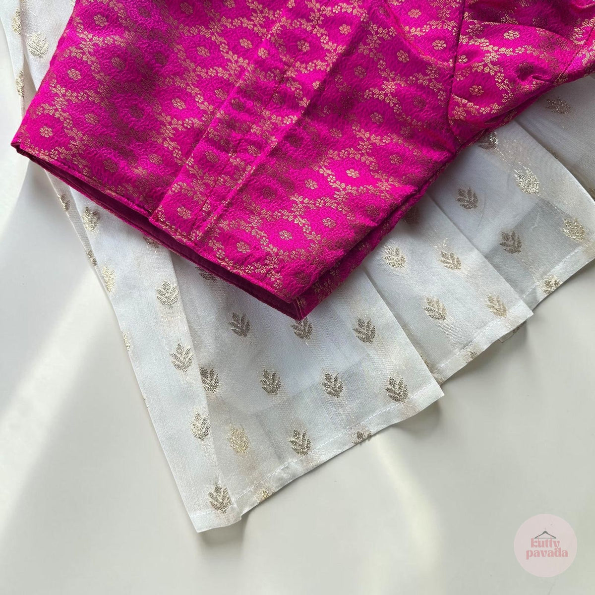 Hot Pink Gold Brocade with Gold Bhutta Skirt Set