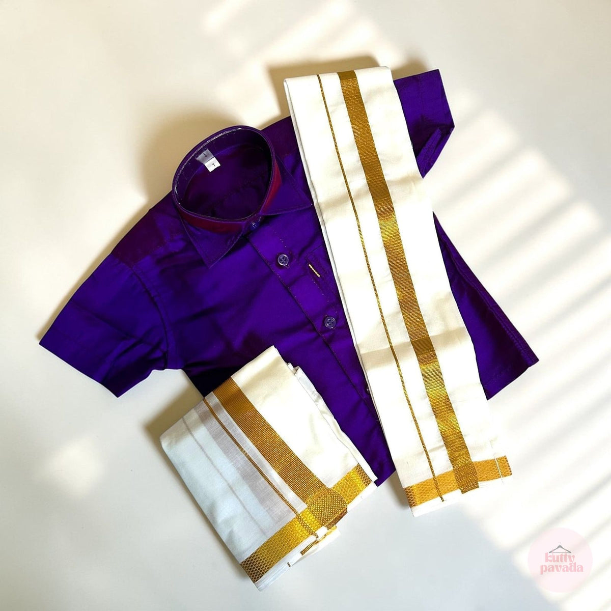 Royal Purple Shirt, Mundu and Dhoti Set