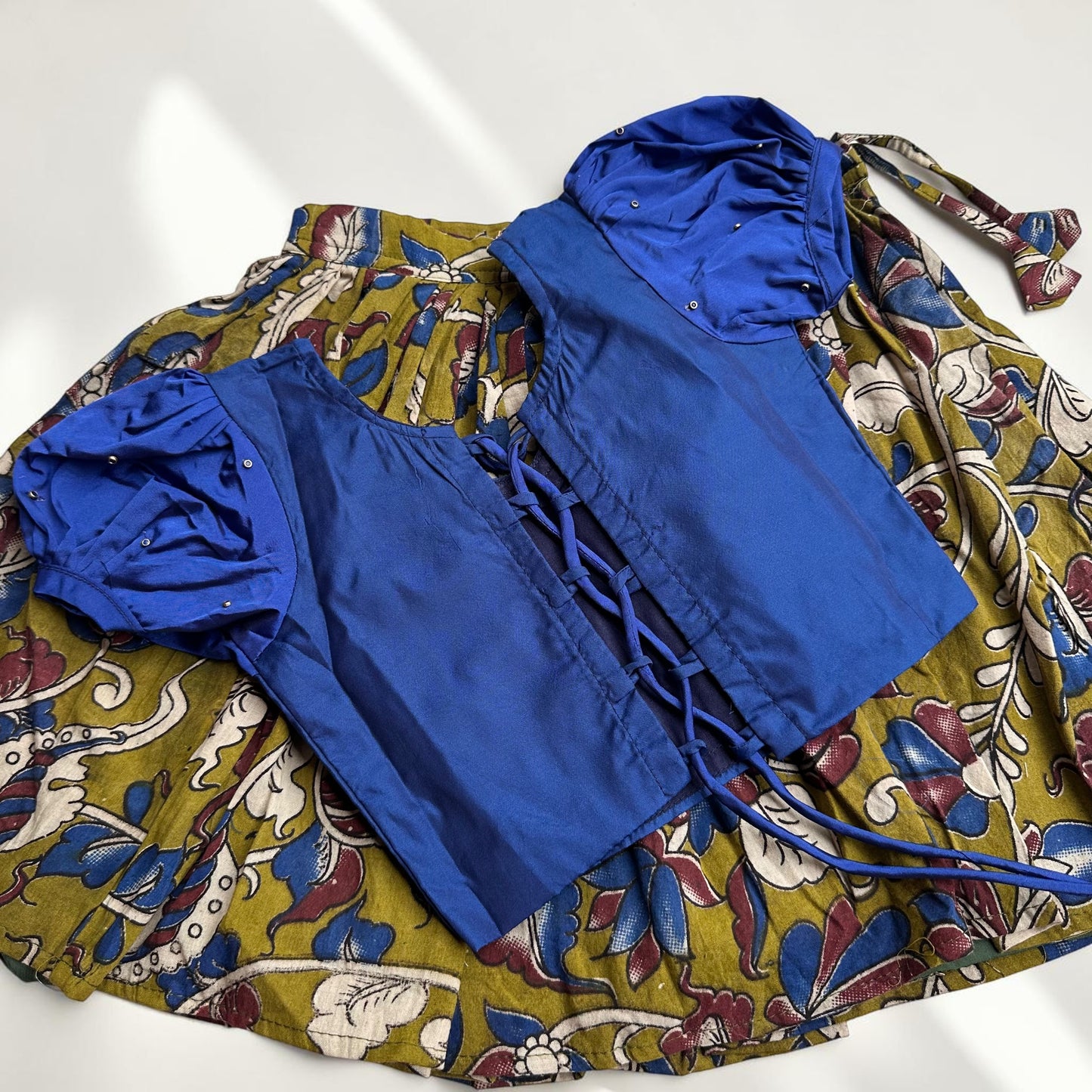 Royal Blue Blouse with Kalamkari Cotton Pavada Set
