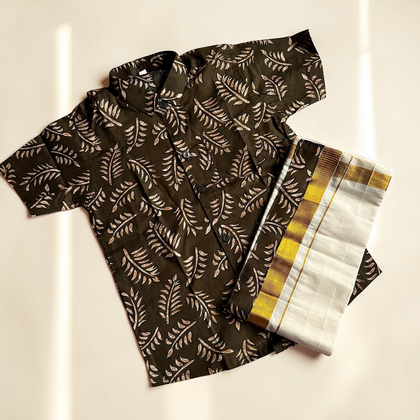 Olive Green Shirt & Mundu Set