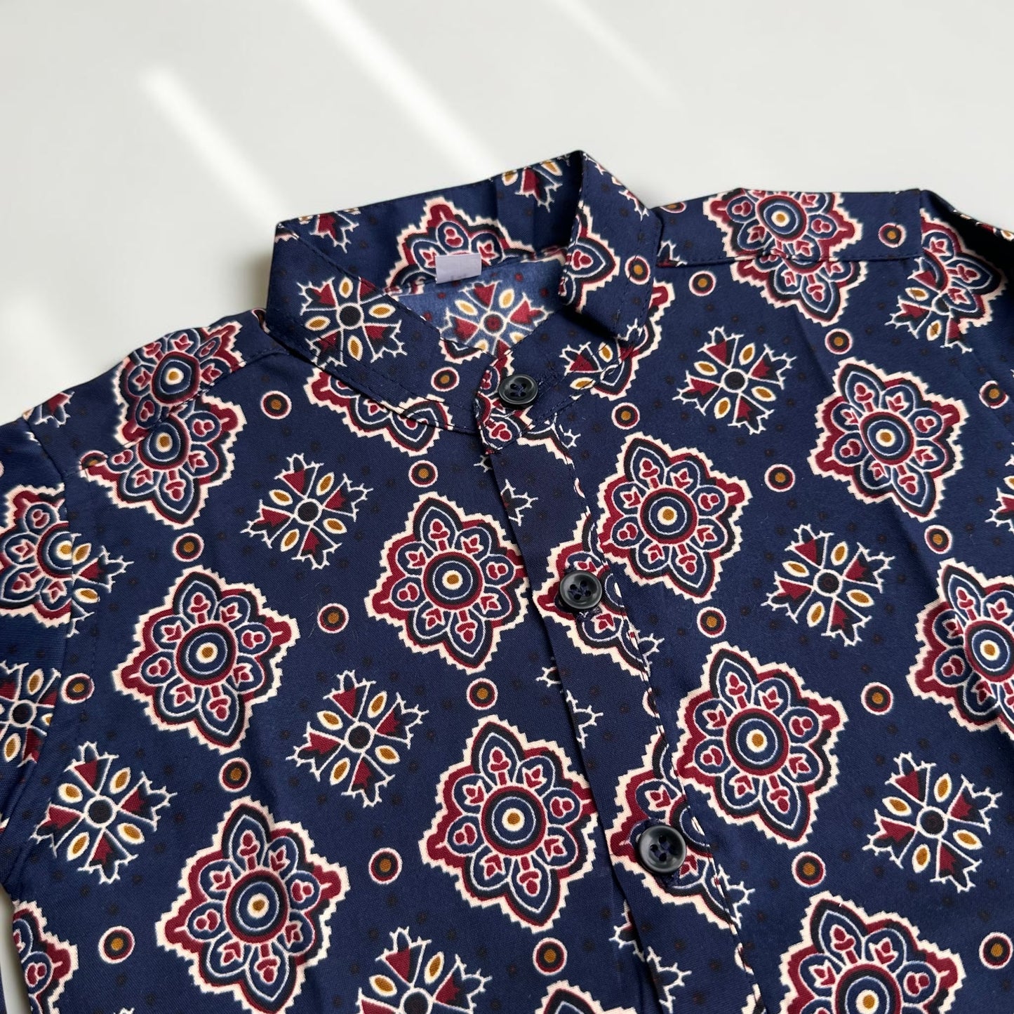 Blue Ajrakh Kurta and Kasavu Mundu Boys Set