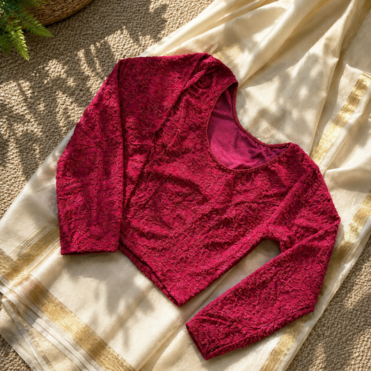 Red Velvet Stretchable Festive Blouse | Ready-to-Wear Blouse
