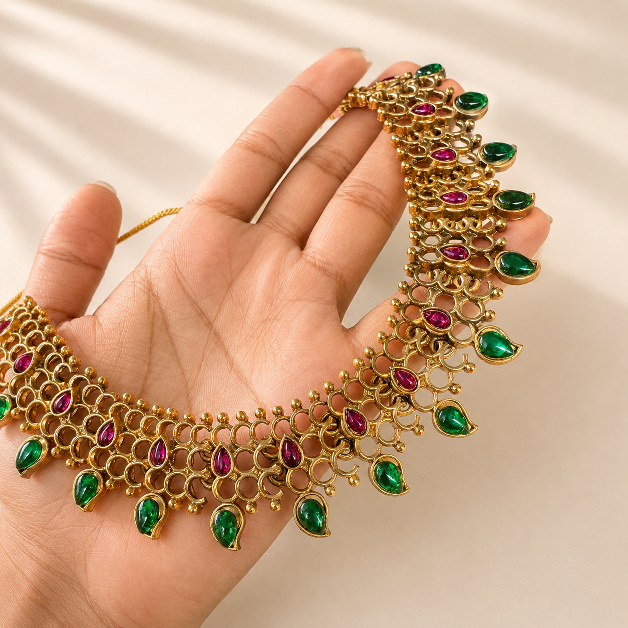 Green Traditional Choker Necklace with Earring Set