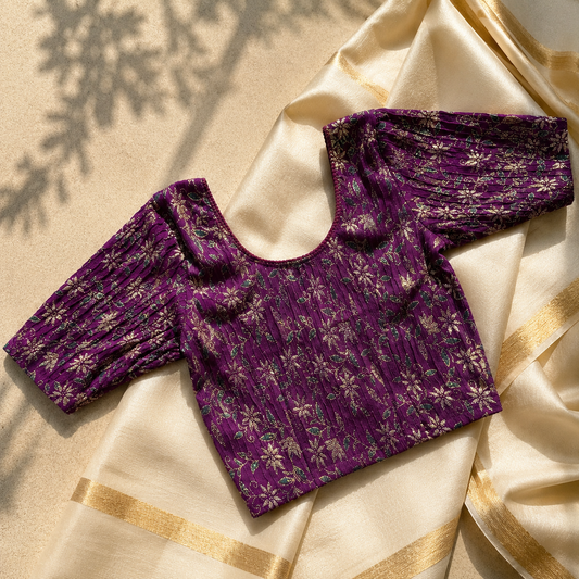Floral Purple Stretchable Festive Blouse | Ready-to-Wear Blouse