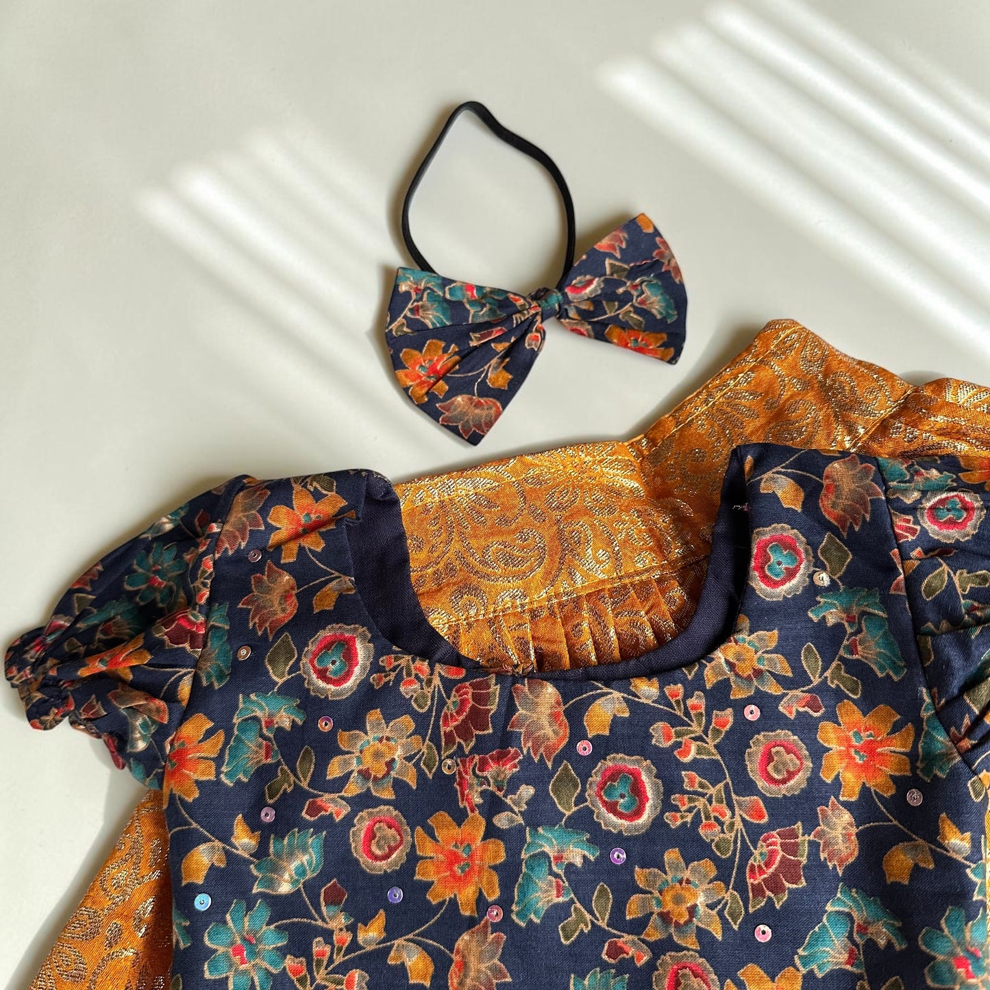 Blue Floral and Banarasi Yellow Baby Set
