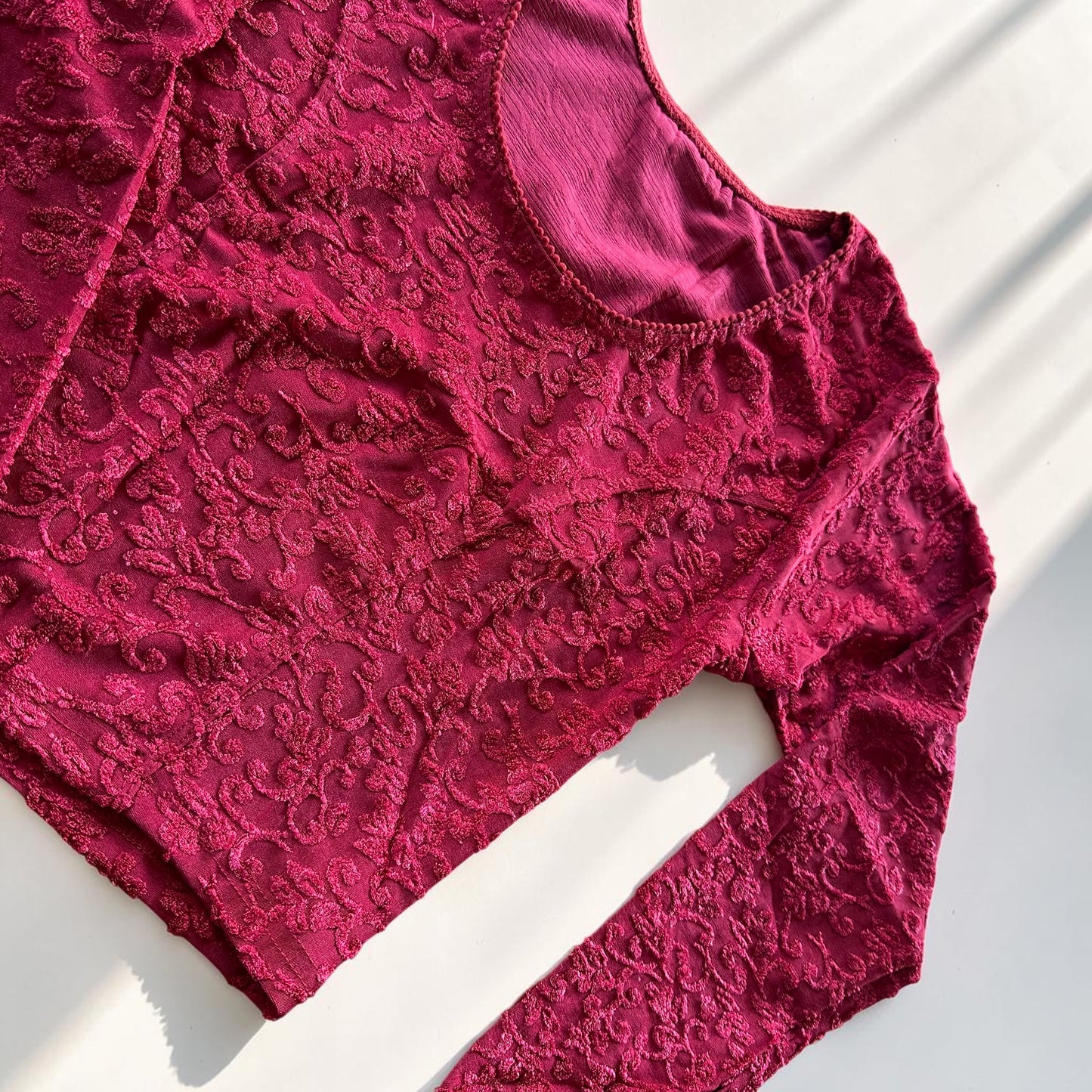 Red Velvet Stretchable Festive Blouse | Ready-to-Wear Blouse