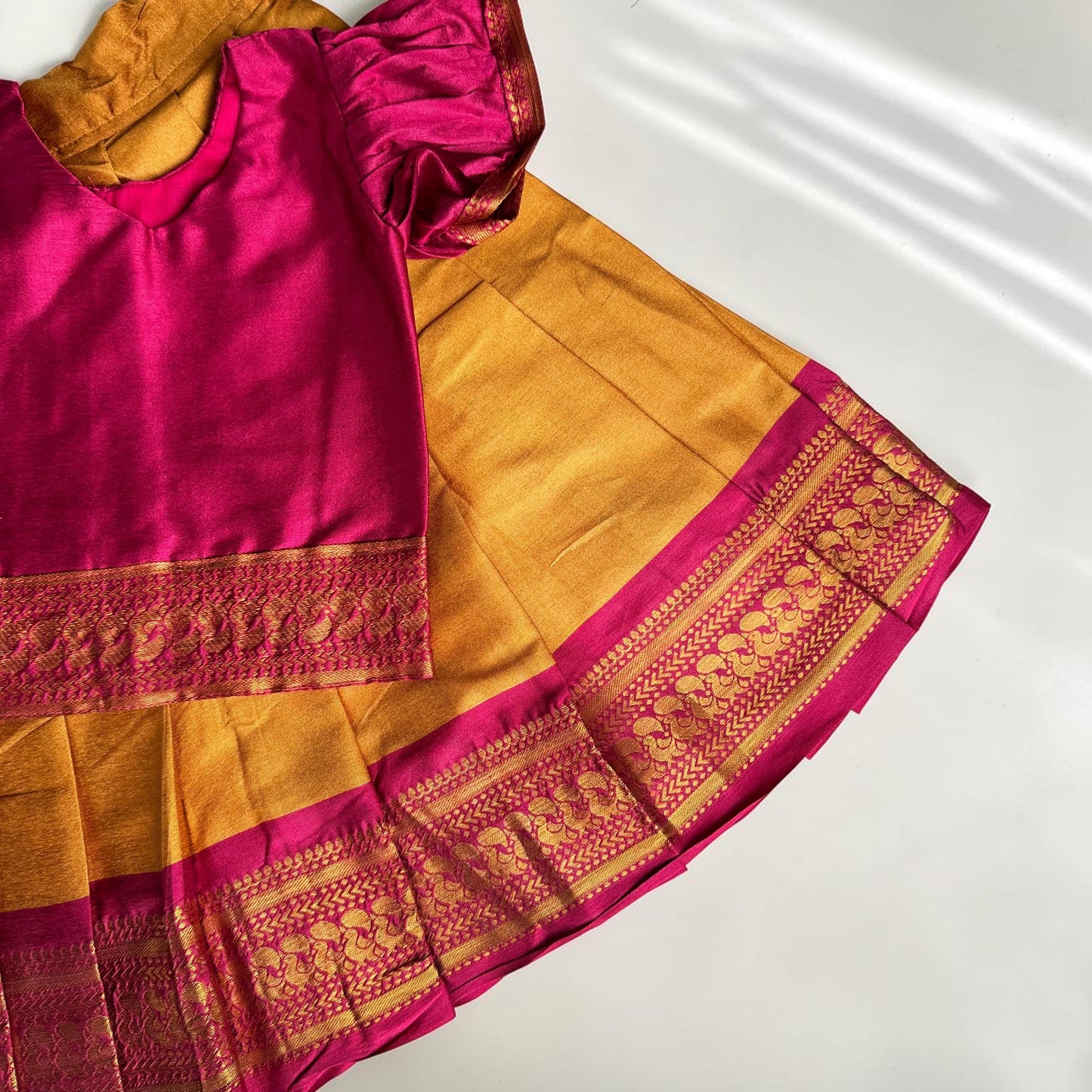 Magenta and Gold Pattu Pavada Set