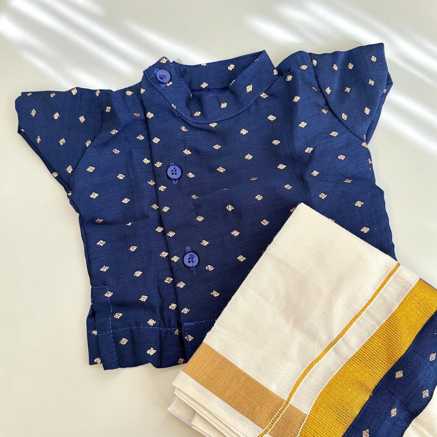 Navy Blue Kurta & Mundu Noolukettu Set