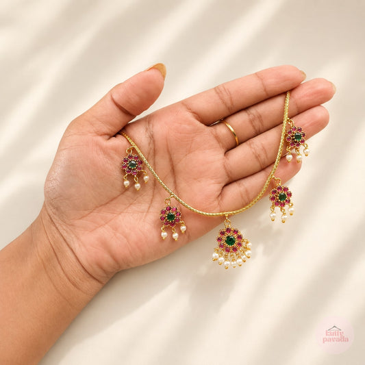 5 Pendant Gold Tone Kids Locket Chain with Earrings