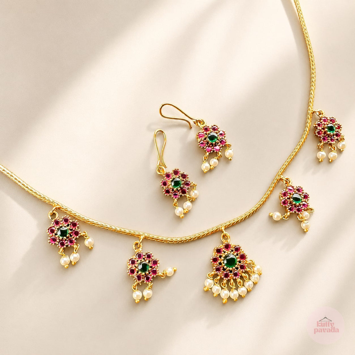 5 Pendant Gold Tone Kids Locket Chain with Earrings