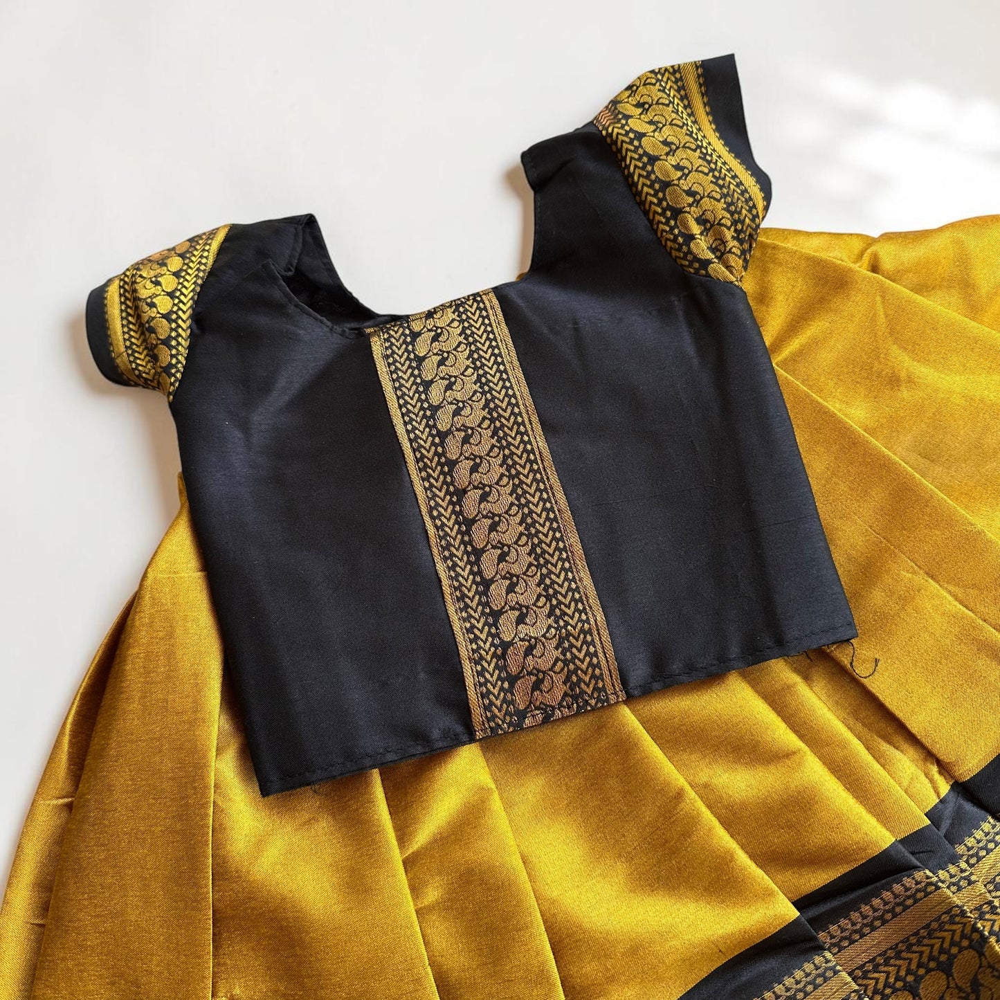 Black and Gold Zari Pattu Pavada Set
