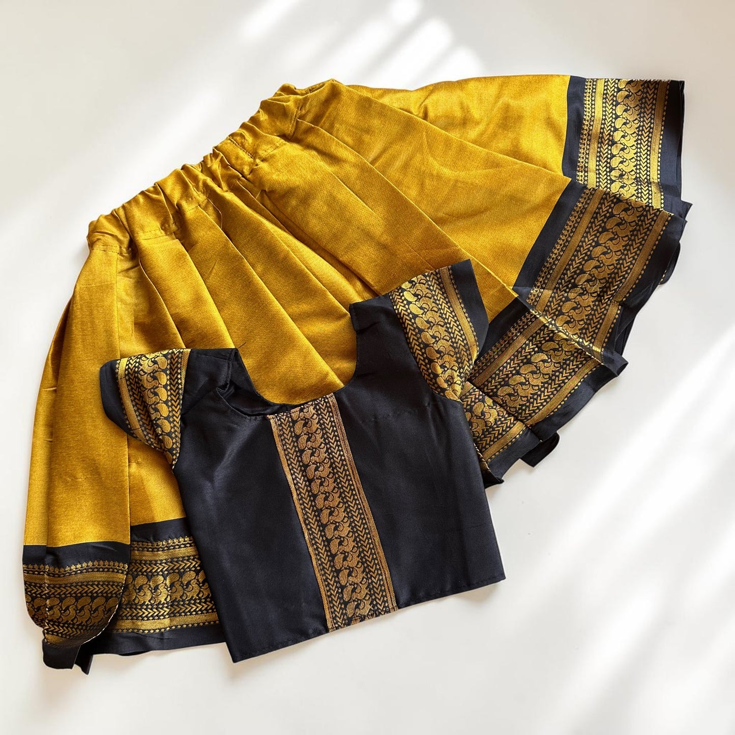 Black and Gold Zari Pattu Pavada Set