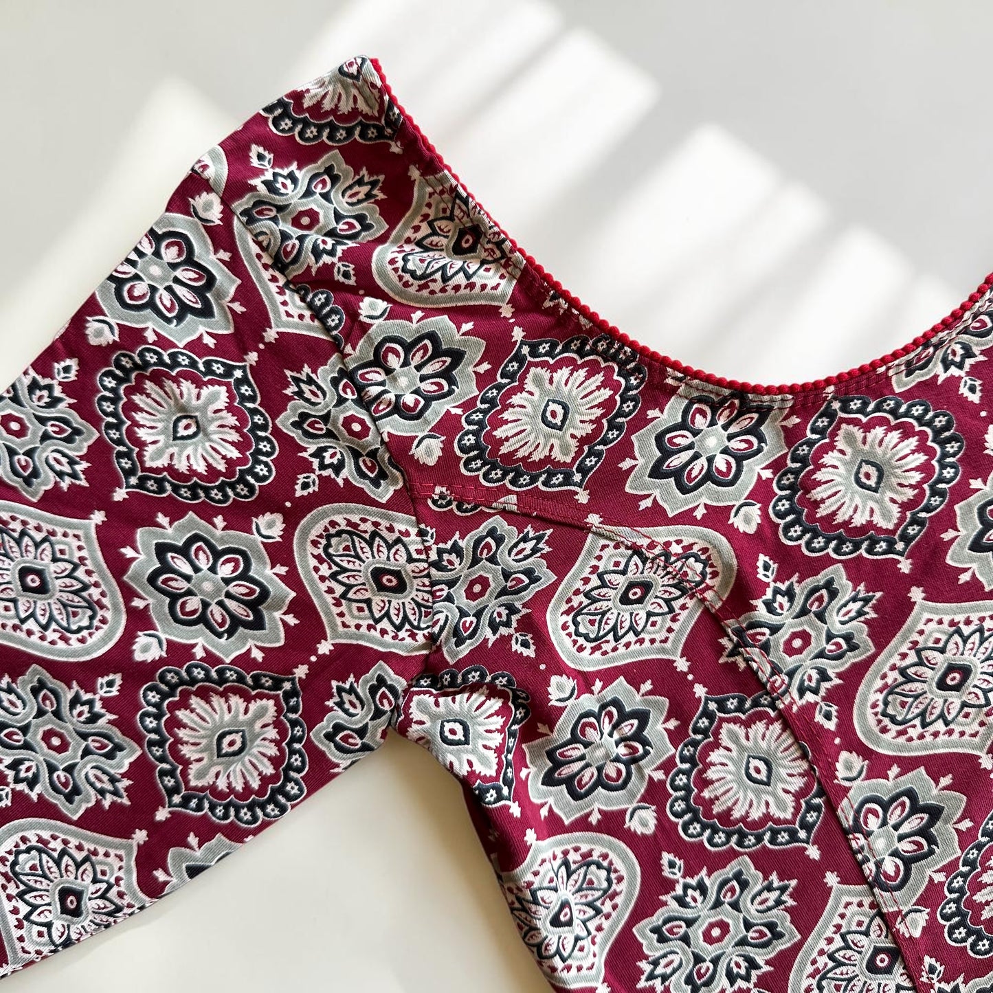 Maroon Ajrakh Stretchable Cotton Blouse | Ready-to-Wear Saree Blouse