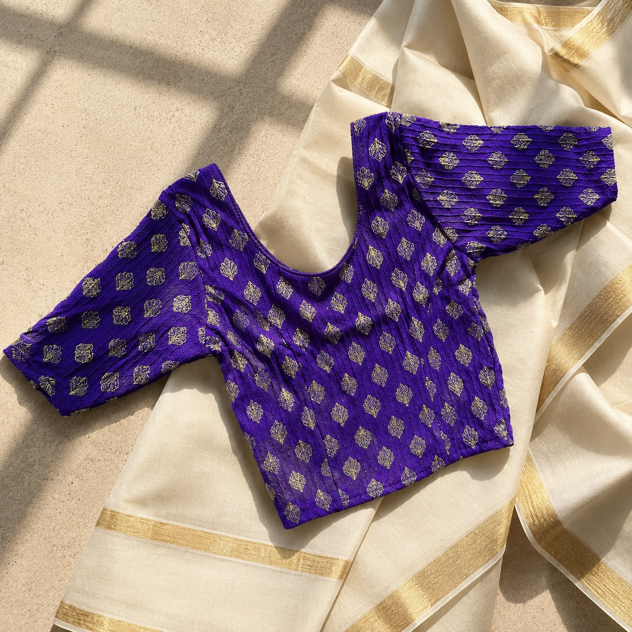 Violet & Gold Stretchable Festive Blouse | Ready-to-Wear Blouse