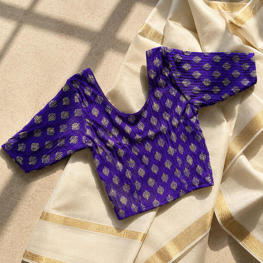 Violet & Gold Stretchable Festive Blouse | Ready-to-Wear Blouse