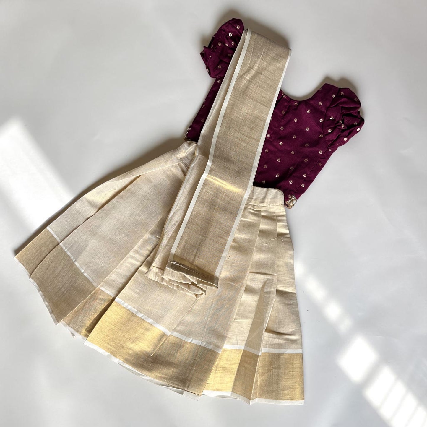 Purple Saree Style Girls Skirt and Top Set