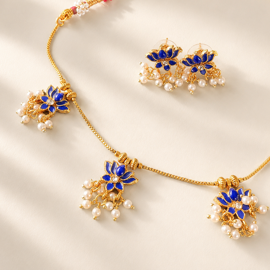 Blue Lotus Necklace & Earring Set