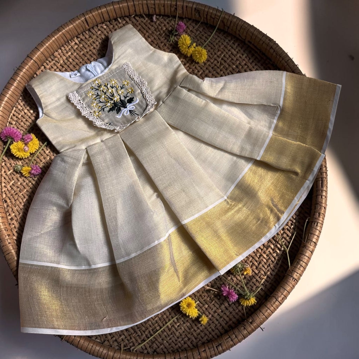 Golden Onam Tissue Frock