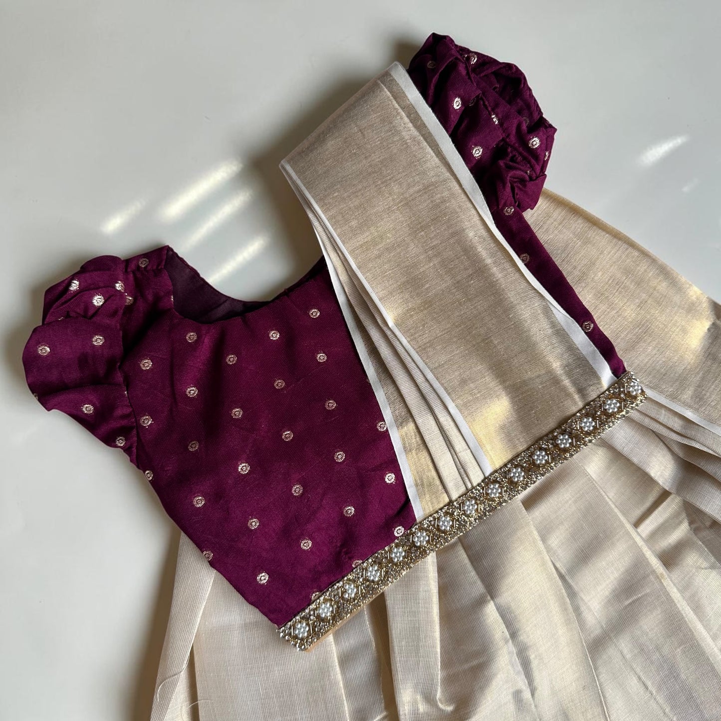 Purple Saree Style Girls Skirt and Top Set