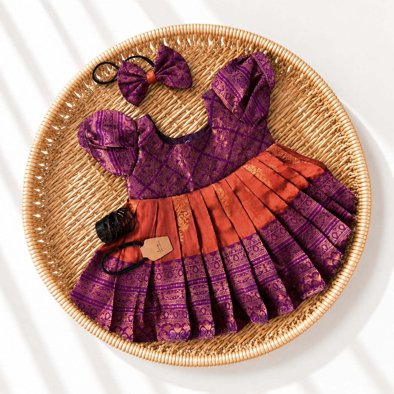 Bronze & Purple Zari Noolukettu Dress Set