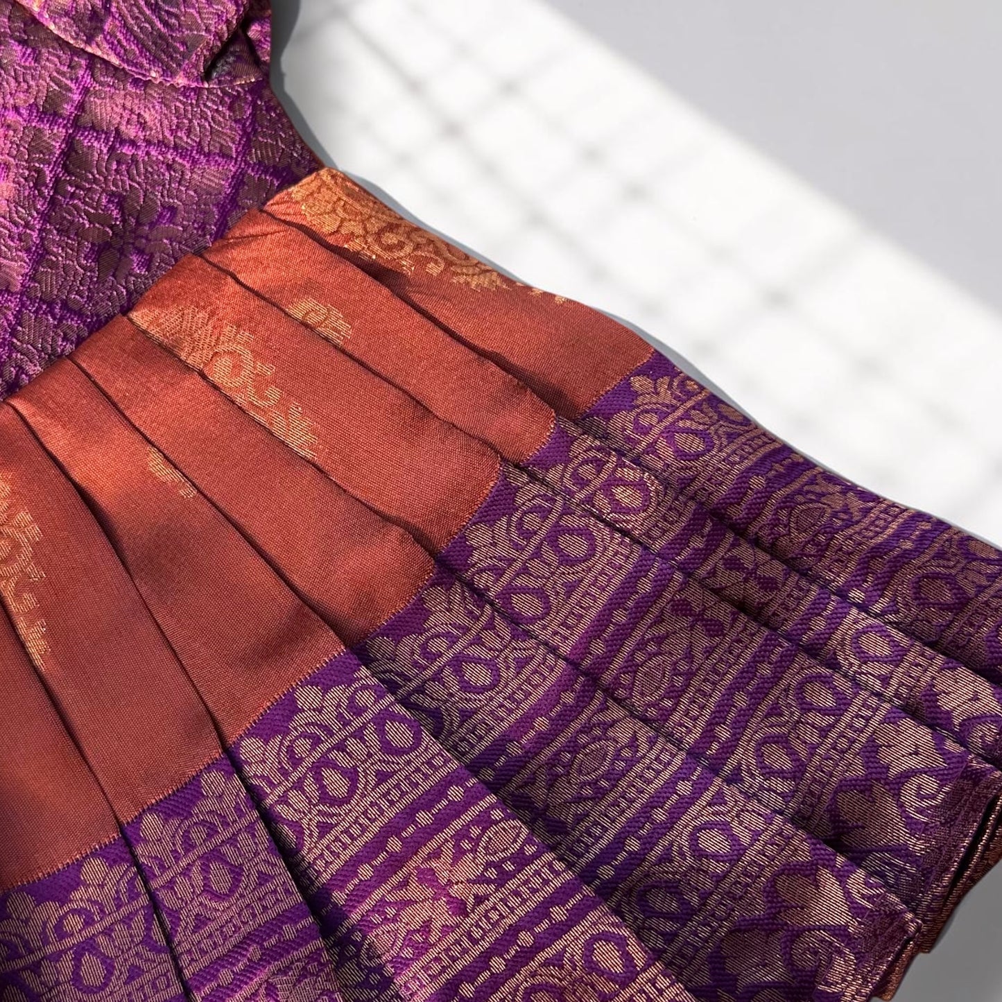 Bronze & Purple Zari Noolukettu Dress Set