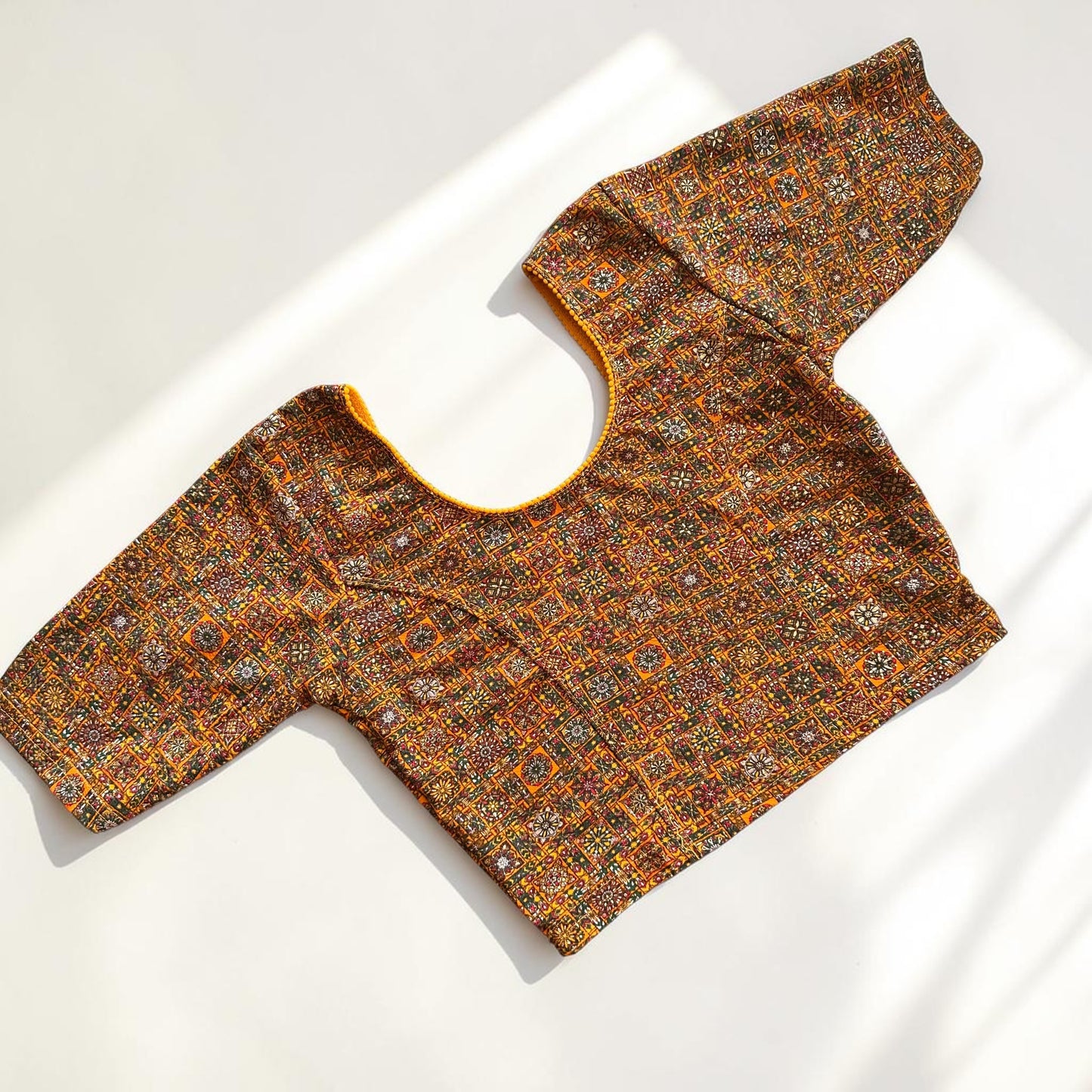 Mustard Mosaic Stretchable Cotton Blouse | Ready-to-Wear Saree Blouse
