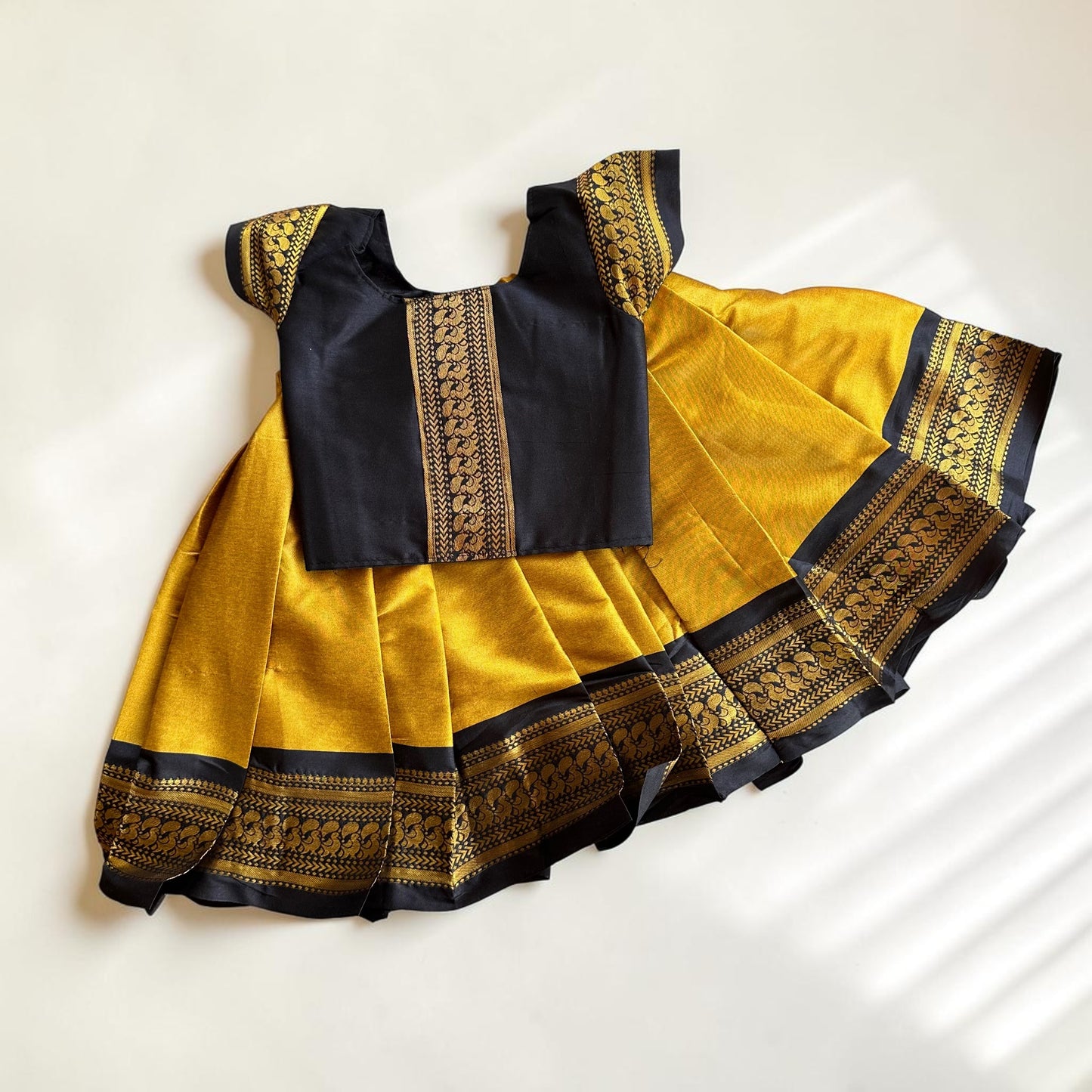 Black and Gold Zari Pattu Pavada Set