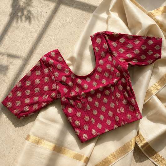 Red & Gold Stretchable Festive Blouse | Ready-to-Wear Blouse