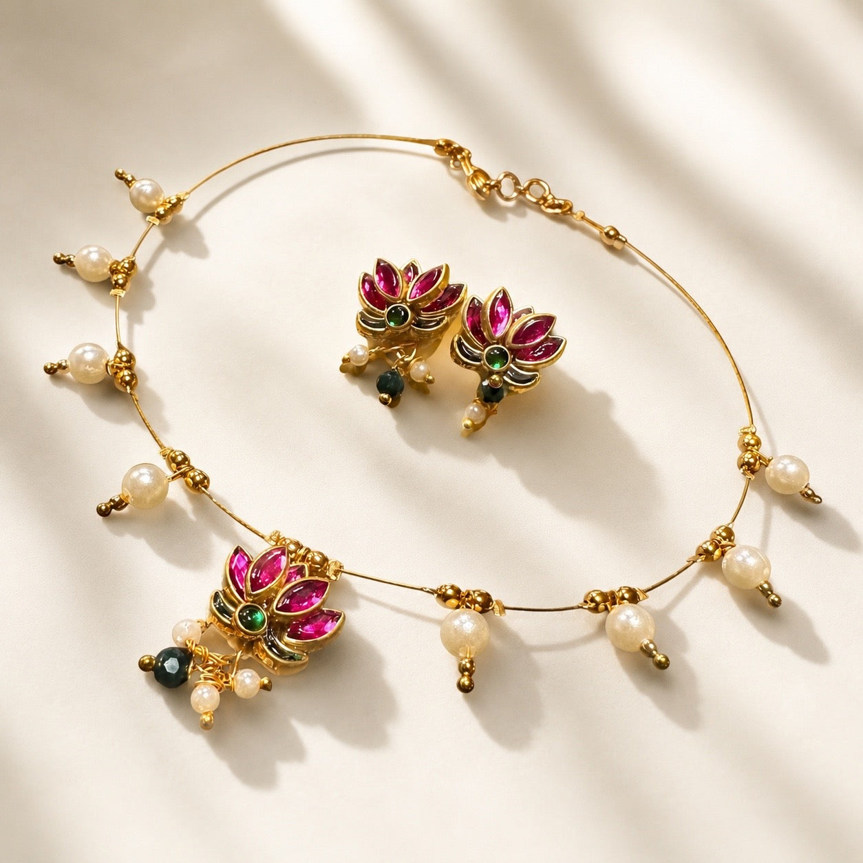 Lotus and White Bead Onam Set - Kids size
