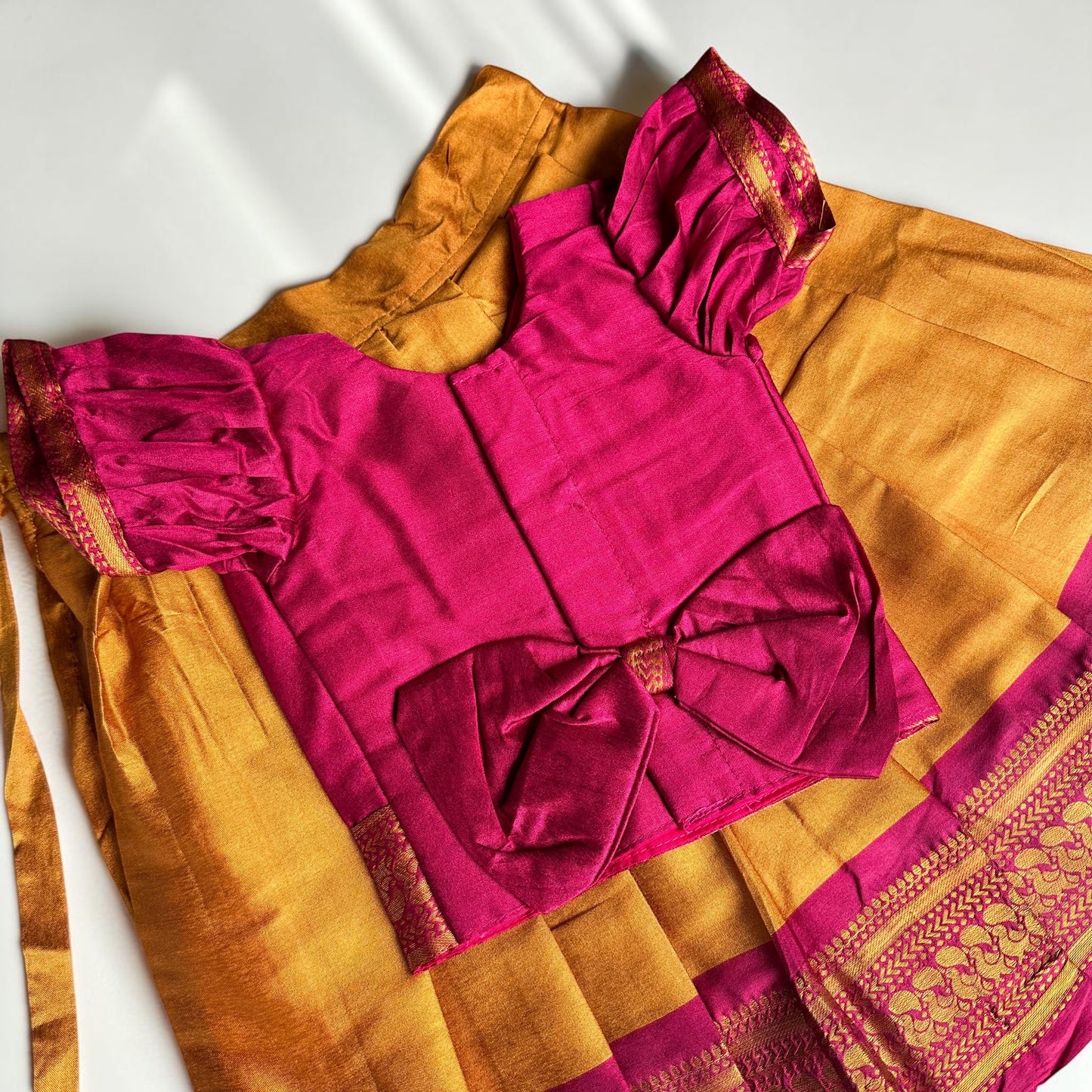 Magenta and Gold Pattu Pavada Set
