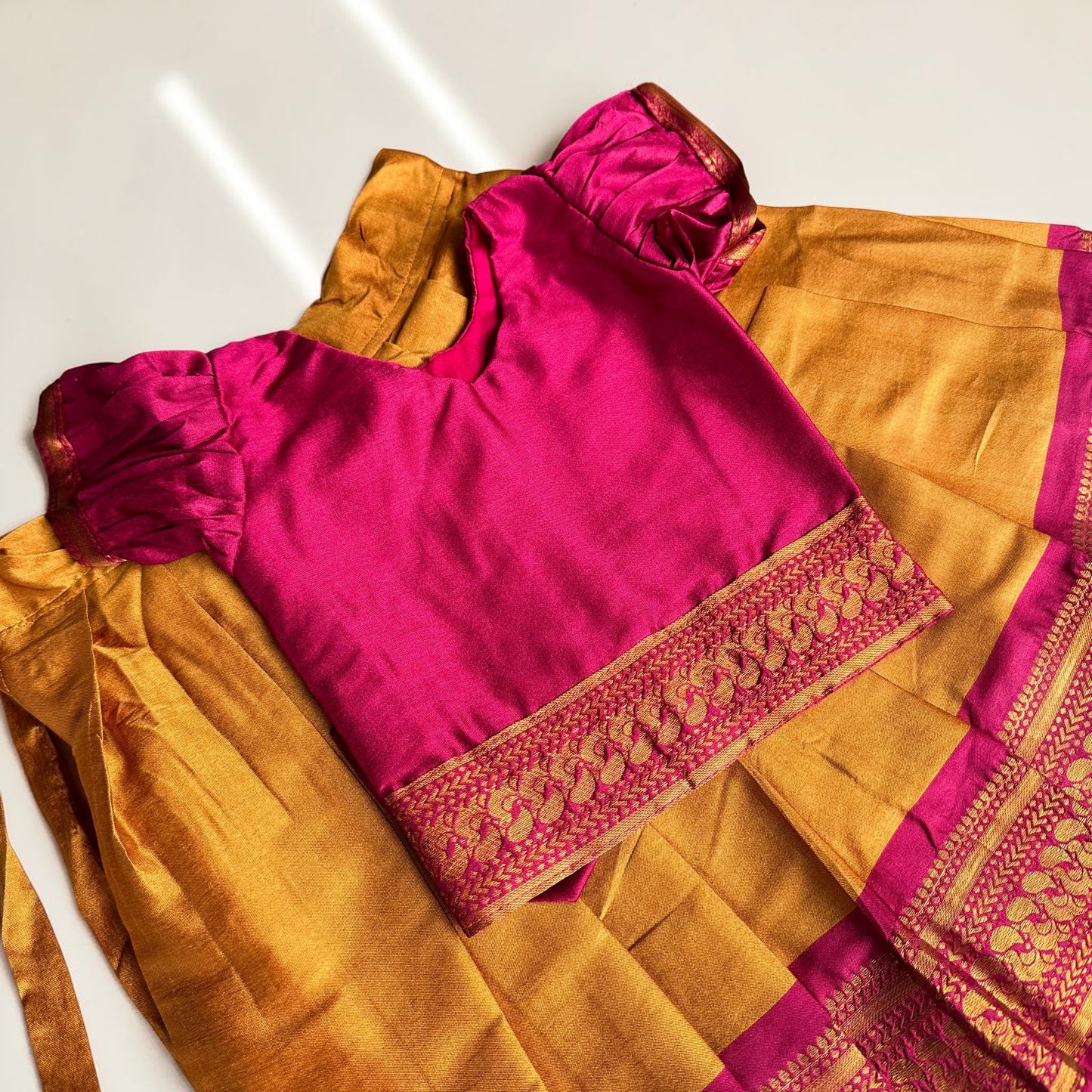 Magenta and Gold Pattu Pavada Set