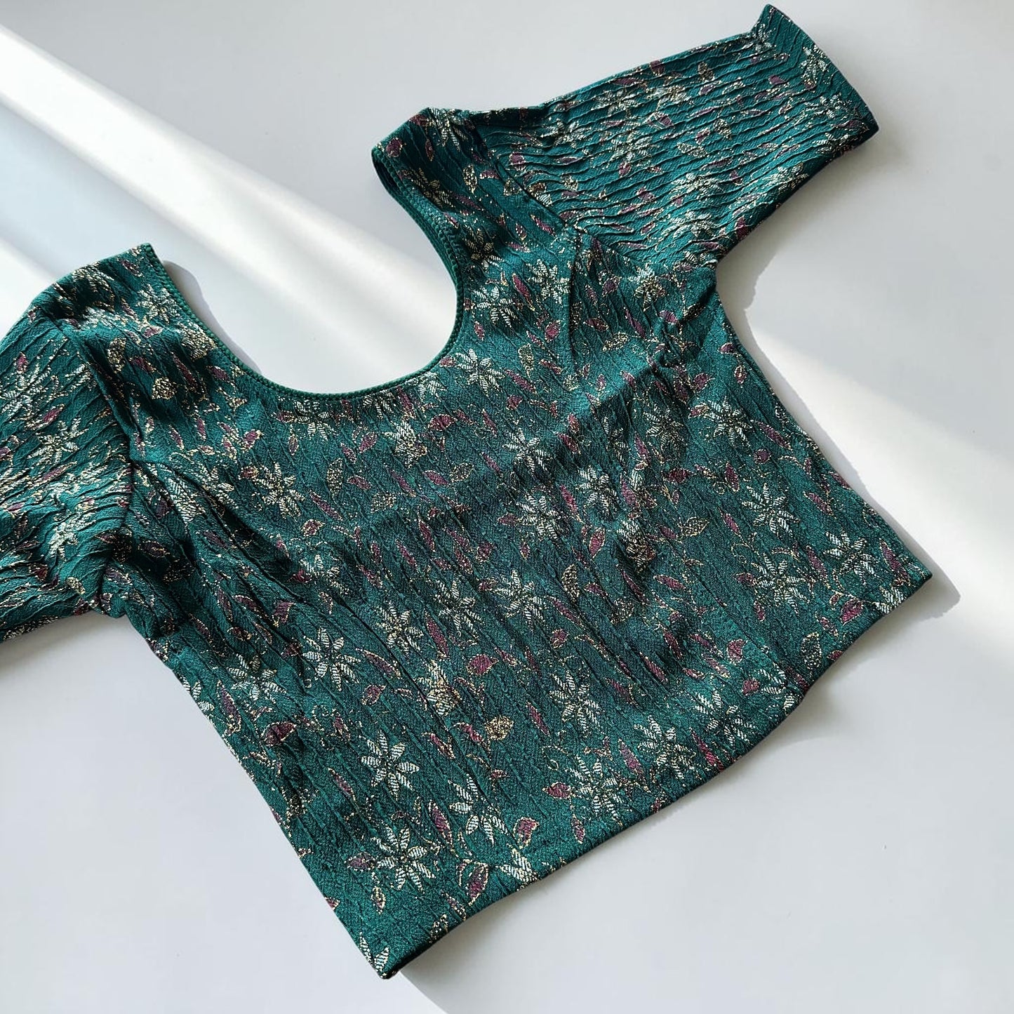 Floral Green Stretchable Festive Blouse | Ready-to-Wear Blouse