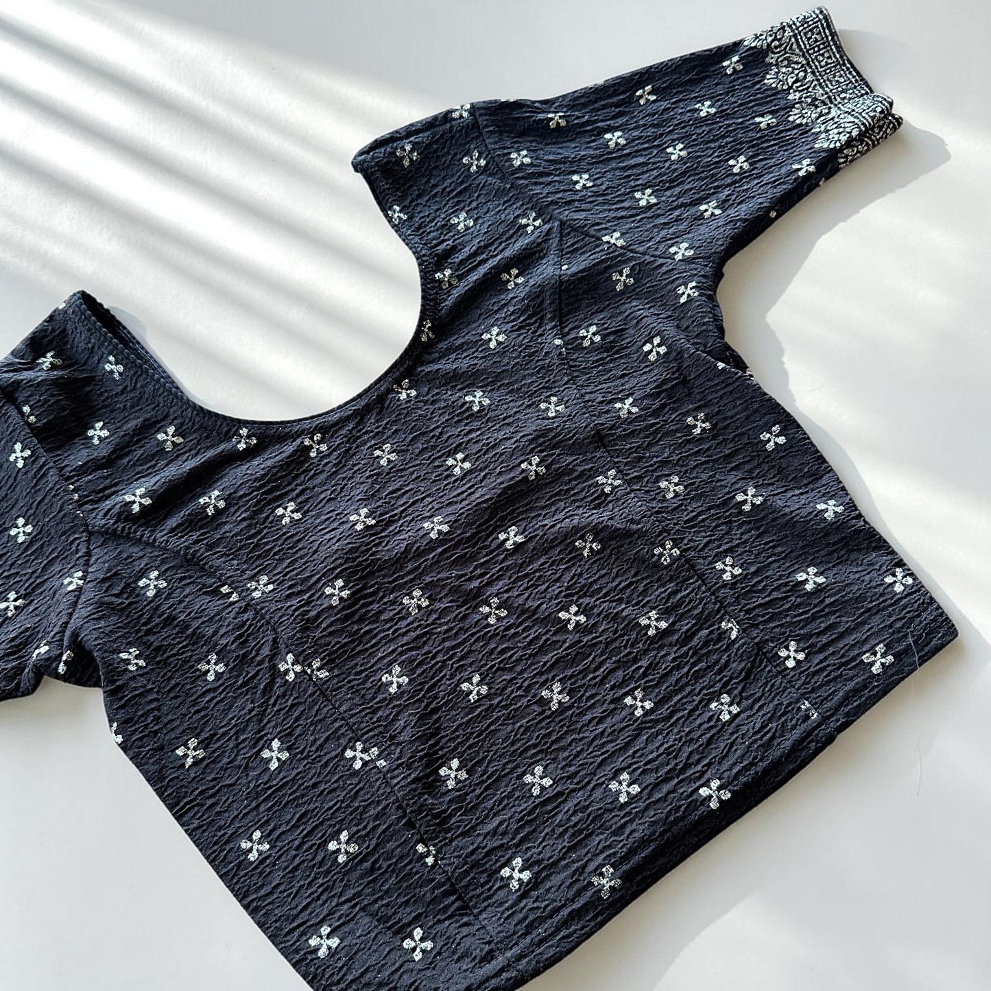 Black & Silver Stretchable Festive Blouse | Ready-to-Wear Cotton Blouse