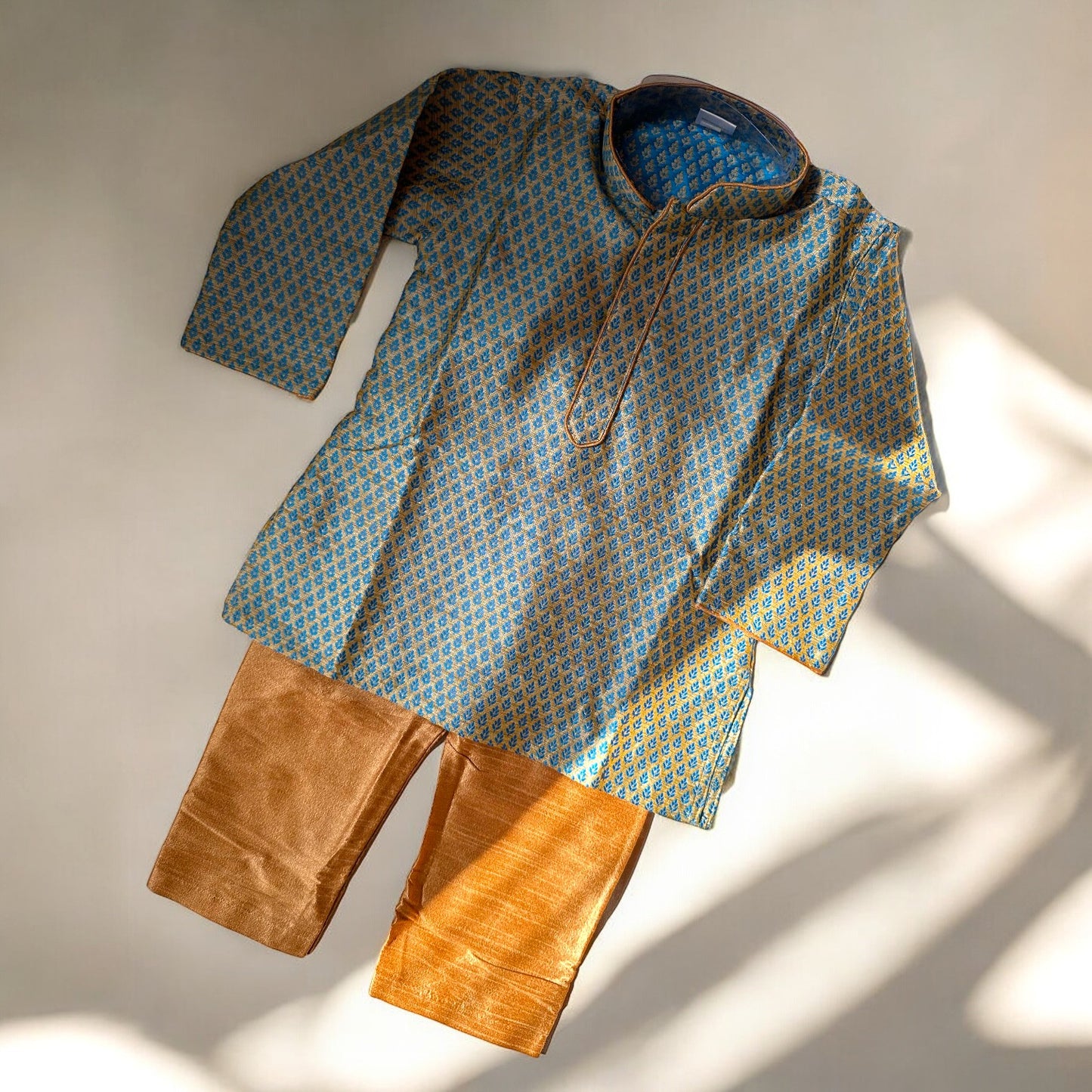 Light blue Kurta and with Golden Pyjama Pants