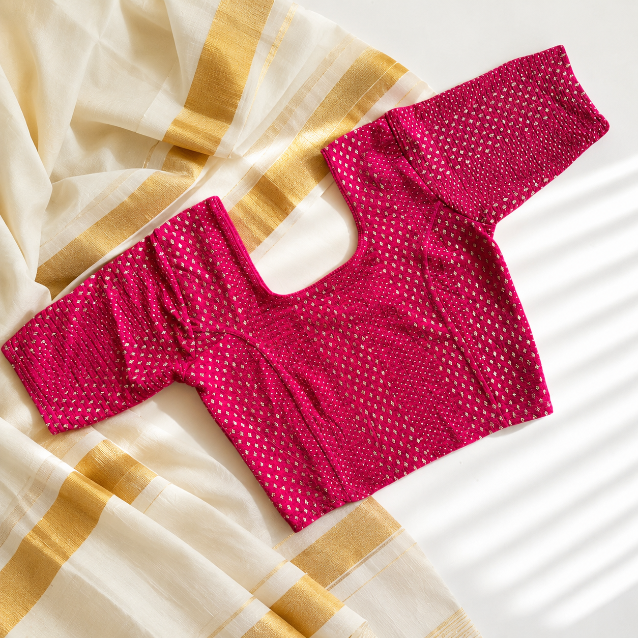 Rani Pink Stretchable Festive Blouse | Ready-to-Wear Cotton Blouse