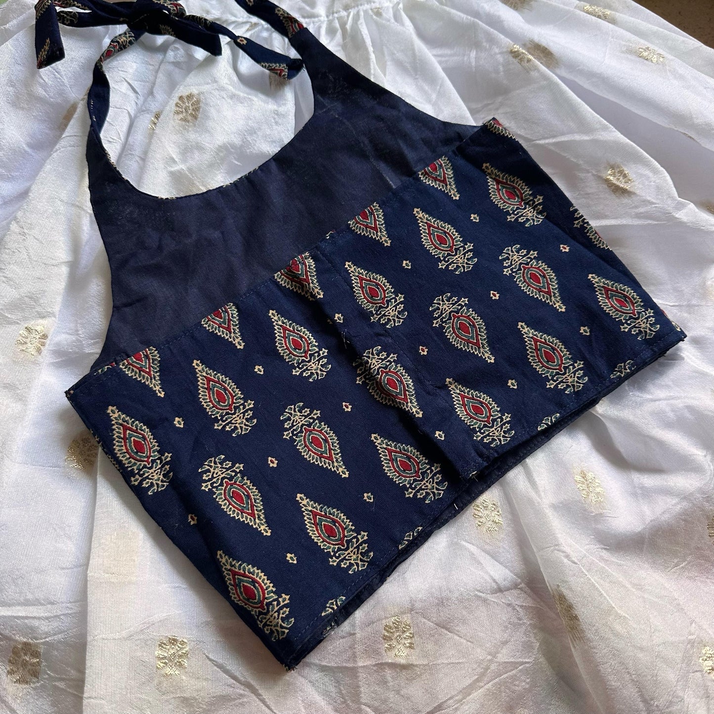 Midnight Ajrak Halter Top & Gold Butta Skirt Set