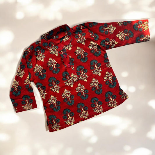 Block Print Ajrakh Red Kurta