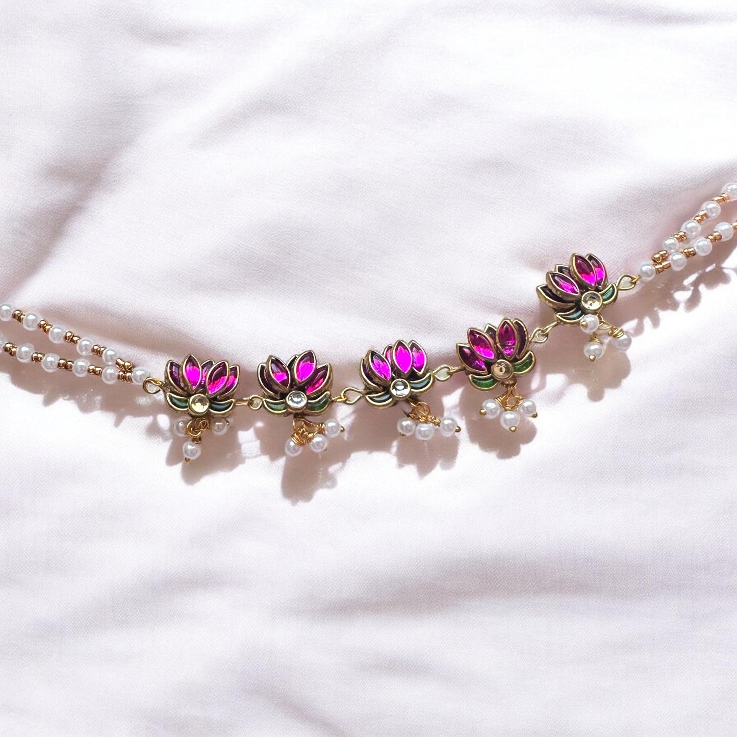 Handmade Pink Lotus Pearl Choker Set