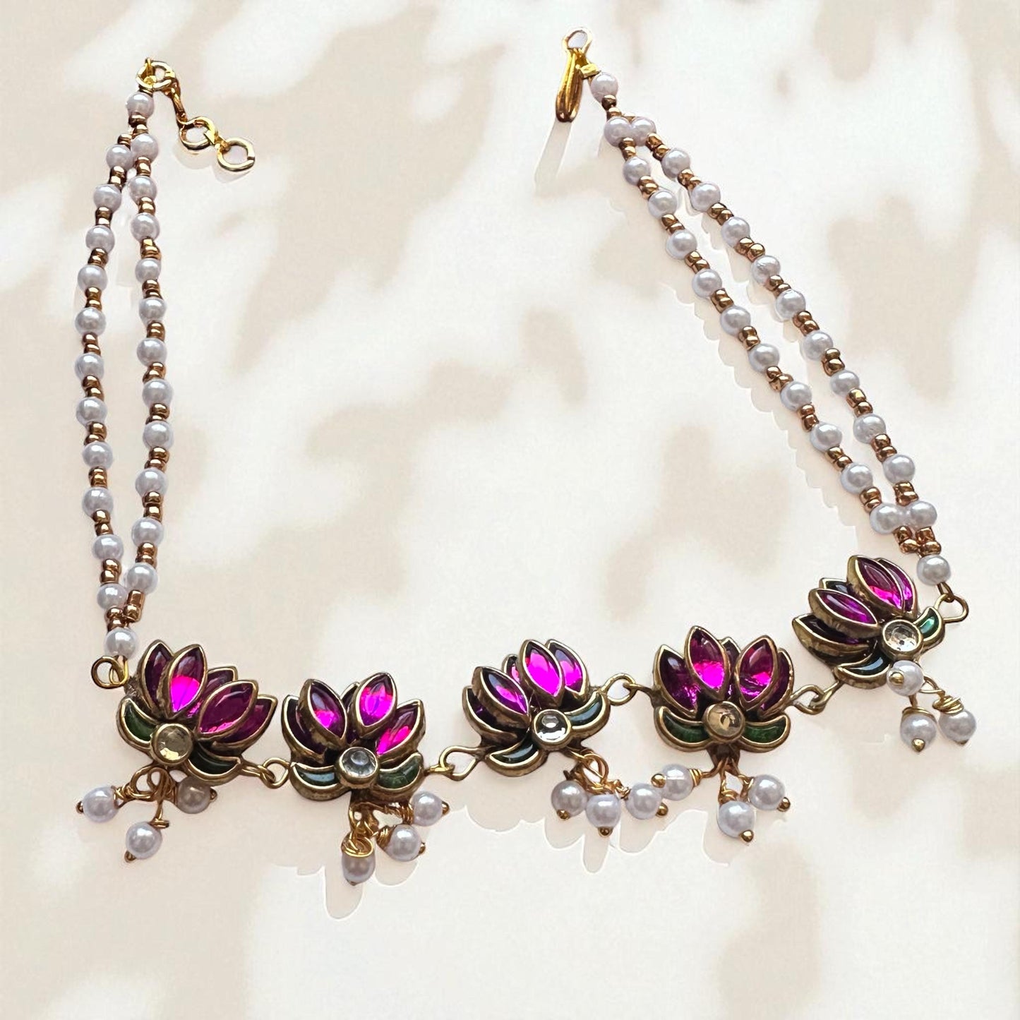 Handmade Pink Lotus Pearl Choker Set
