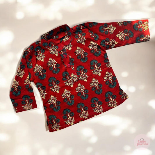 Block Print Ajrakh Red Kurta